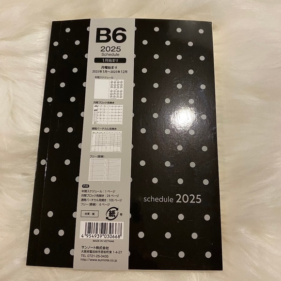 B6 Office 225 Planner Notebook From Japan Blackwhite Polka Dots